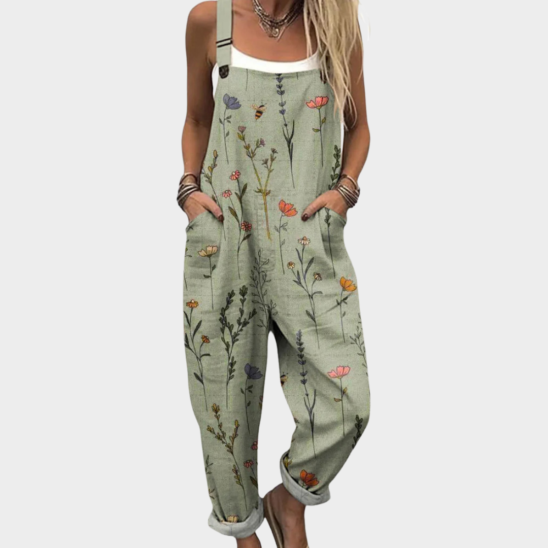 Women's Floral Print Casual Jumpsuit Adjustable Straps Woven Full-Length 0