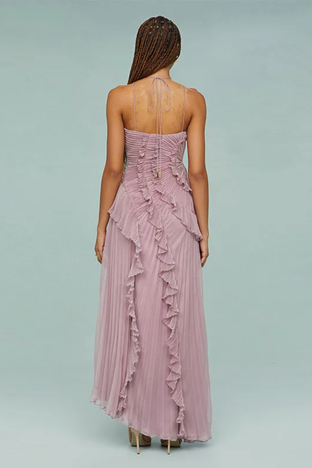 Women's Halter Maxi Dress Ruffled Layered Chiffon Open Back White Summer 8