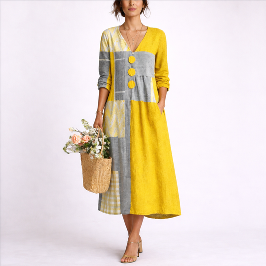 Women's Linen Midi Dress Relaxed Fit Wrap Beige Summer Casual 0