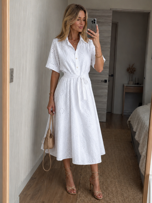 Women's Midi Dress Short Sleeve Cotton Blend Casual Blue Summer 0