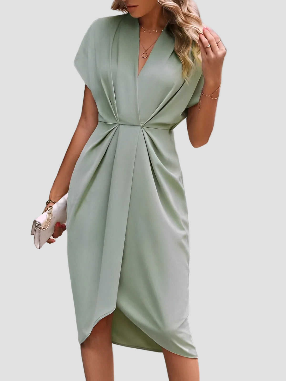 Women's Midi Wrap Cocktail Dress V Neck Soft Fabric Elegant Party Wear 2