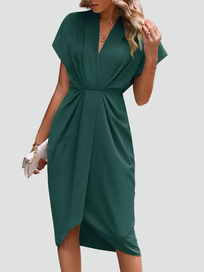 Women's Midi Wrap Cocktail Dress V Neck Soft Fabric Elegant Party Wear 3