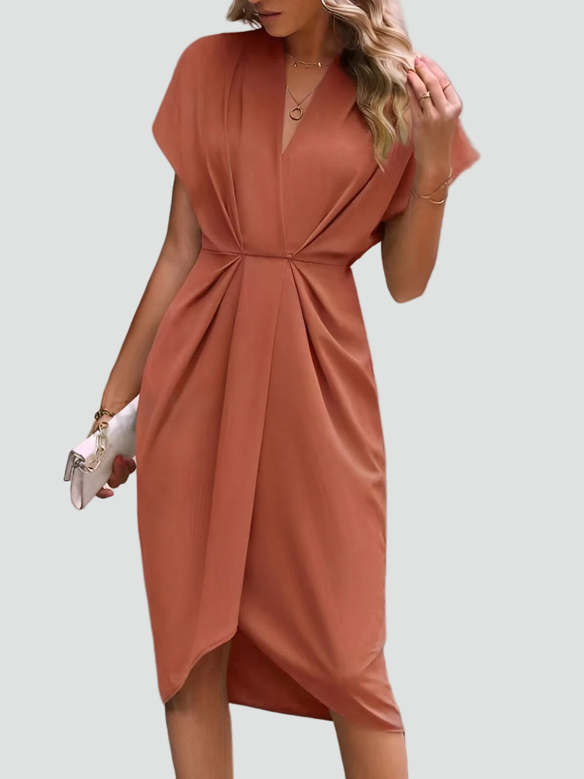Women's Midi Wrap Cocktail Dress V Neck Soft Fabric Elegant Party Wear 4