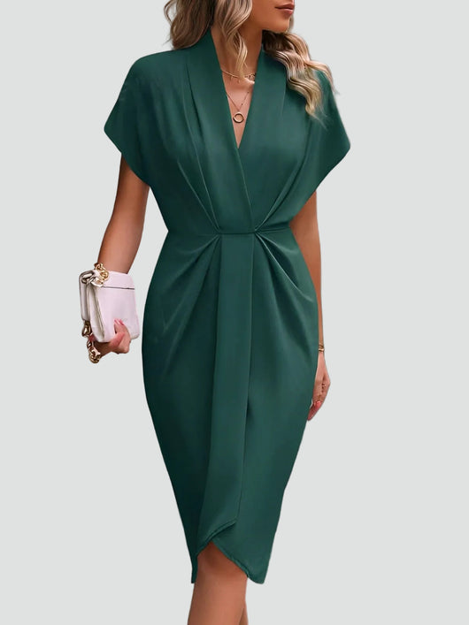Women's Midi Wrap Cocktail Dress V Neck Soft Fabric Elegant Party Wear 5