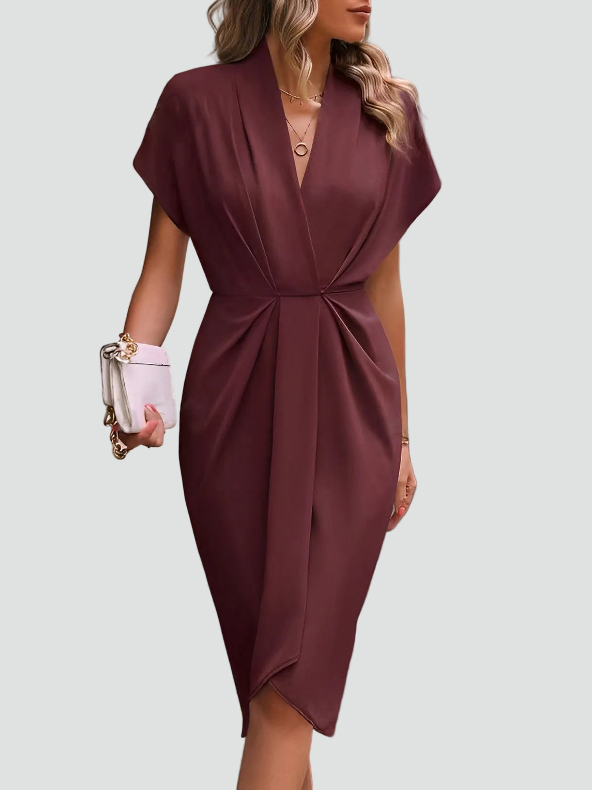 Women's Midi Wrap Cocktail Dress V Neck Soft Fabric Elegant Party Wear 6