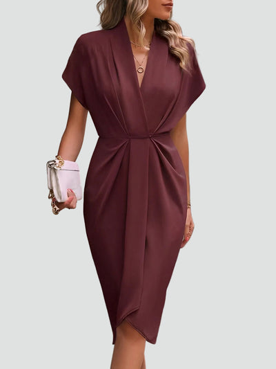 Women's Midi Wrap Cocktail Dress V Neck Soft Fabric Elegant Party Wear 6