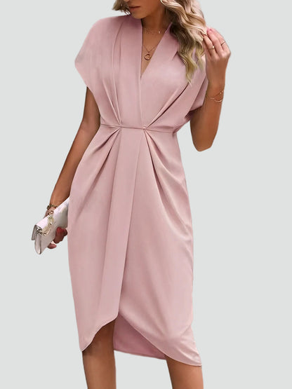 Women's Midi Wrap Cocktail Dress V Neck Soft Fabric Elegant Party Wear 8
