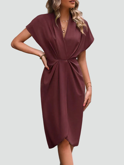 Women's Midi Wrap Cocktail Dress V Neck Soft Fabric Elegant Party Wear 9