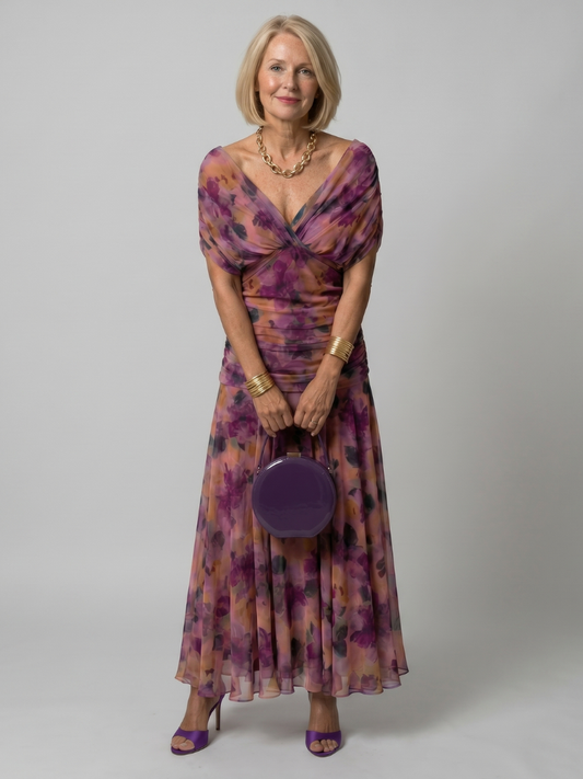 Women's Off Shoulder Midi Dress Lightweight Draped Neckline Casual Summer 0