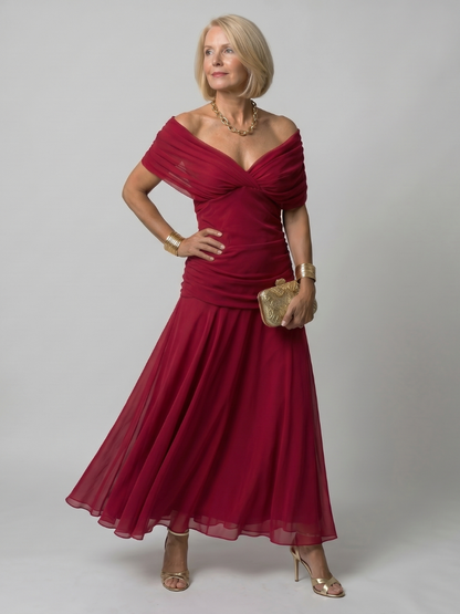 Women's Off Shoulder Midi Dress Lightweight Draped Neckline Casual Summer 10