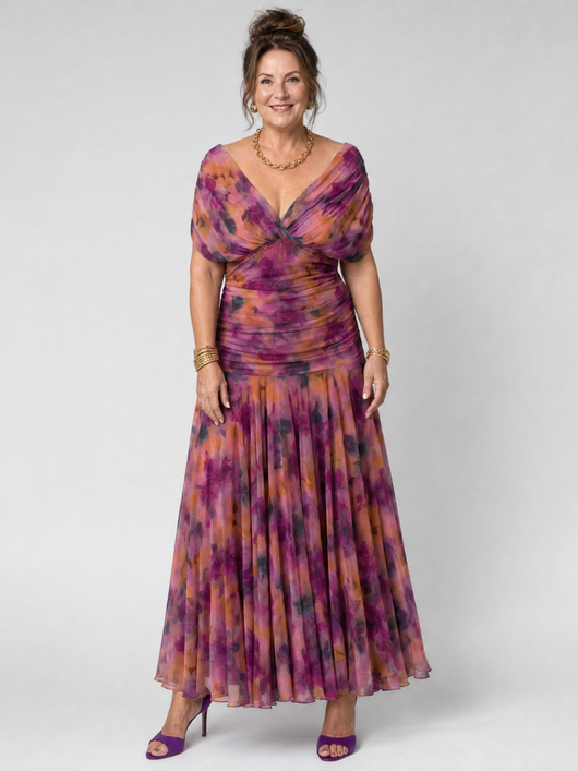 Women's Off Shoulder Midi Dress Lightweight Draped Neckline Casual Summer 4