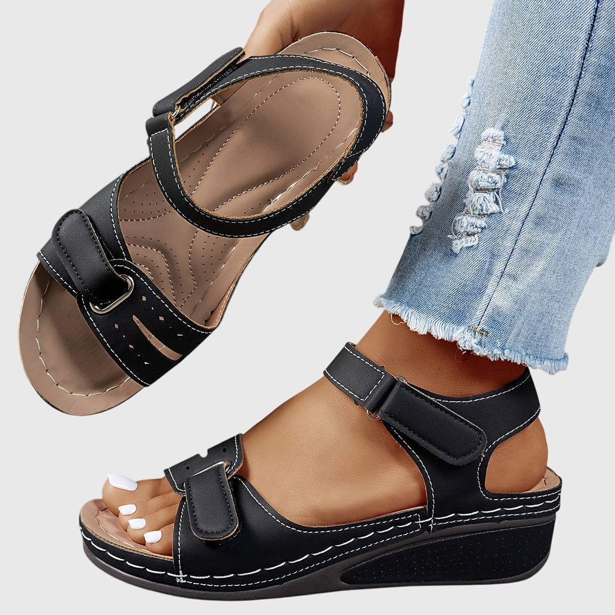 Women's Sandals Orthopedic Supportive Comfort Fit Stretchable Beige 2