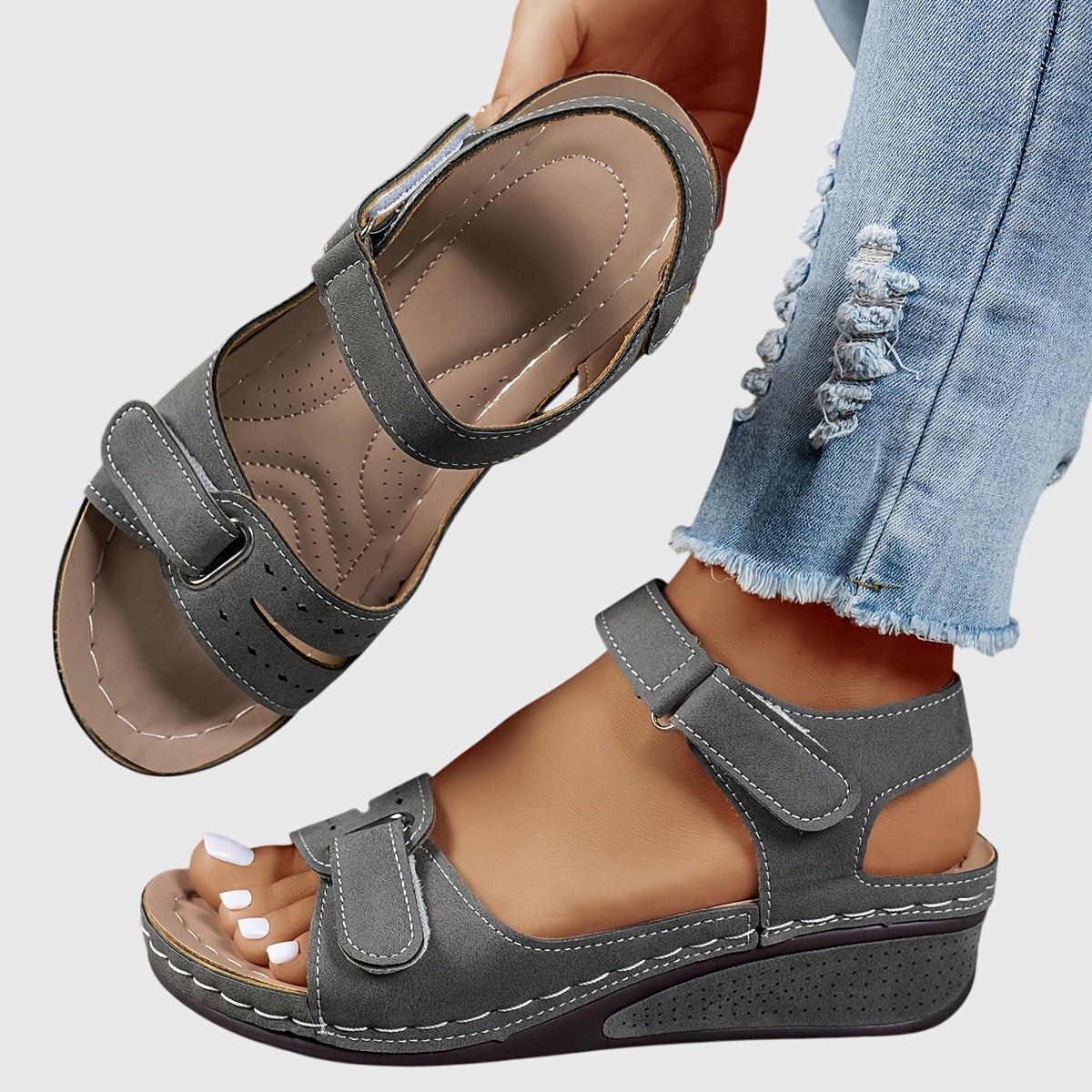 Women's Sandals Orthopedic Supportive Comfort Fit Stretchable Beige 4