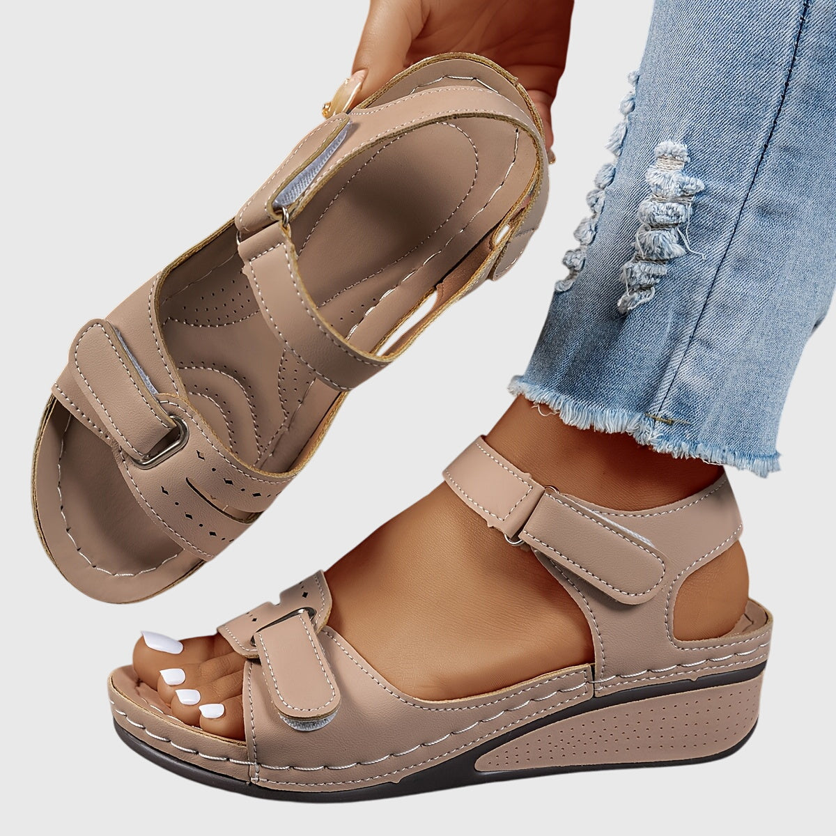 Women's Sandals Orthopedic Supportive Comfort Fit Stretchable Beige 5