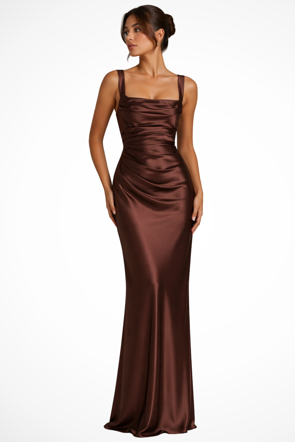 Women's Satin Maxi Dress Square Neck Structured Blue Formal Evening 2
