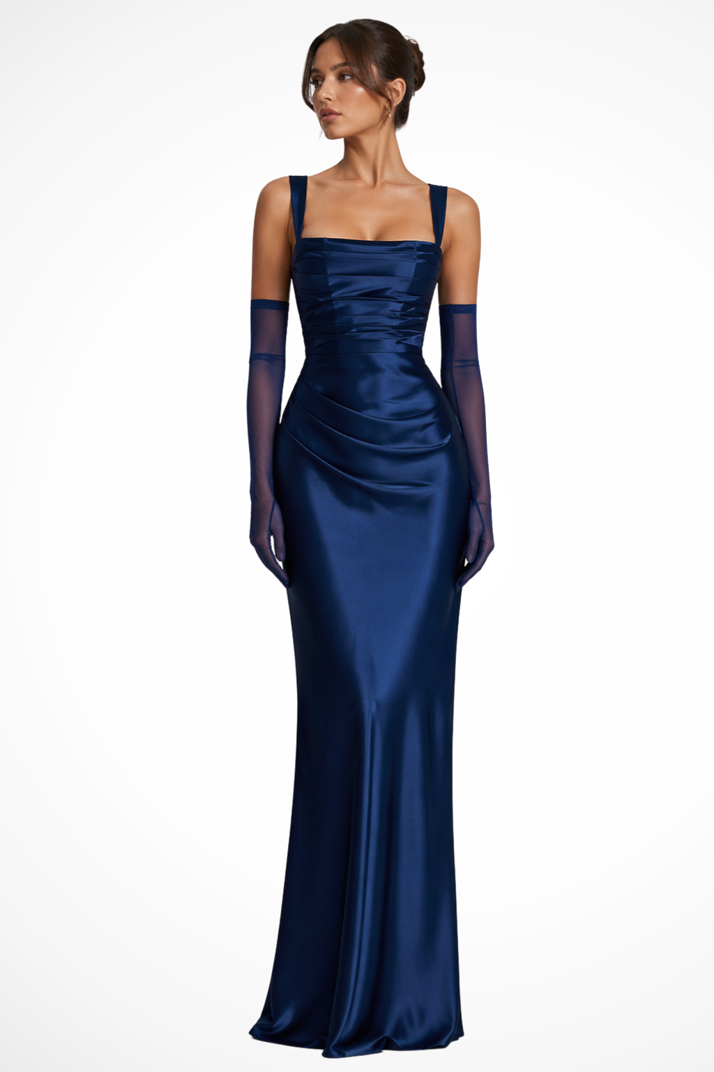 Women's Satin Maxi Dress Square Neck Structured Blue Formal Evening 3