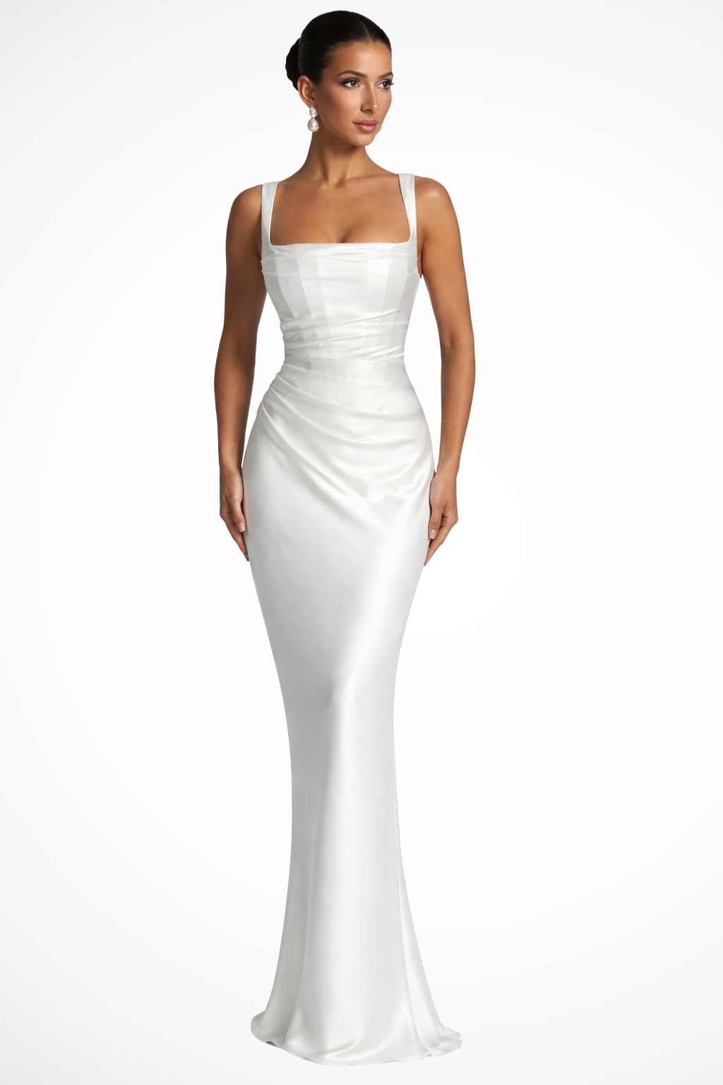 Women's Satin Maxi Dress Square Neck Structured Blue Formal Evening 4