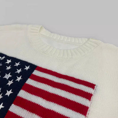 Women's Slim Fit Knit Sweater American Flag Motif Cotton Casual 4