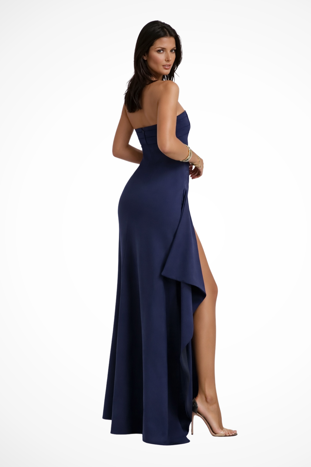 Women's Strapless Maxi Dress High Side Slit Chiffon Formal Wedding Guest 3