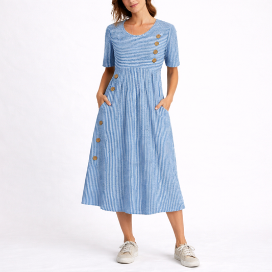 Women's Striped Midi Dress Lightweight Relaxed Fit Casual Summer 0