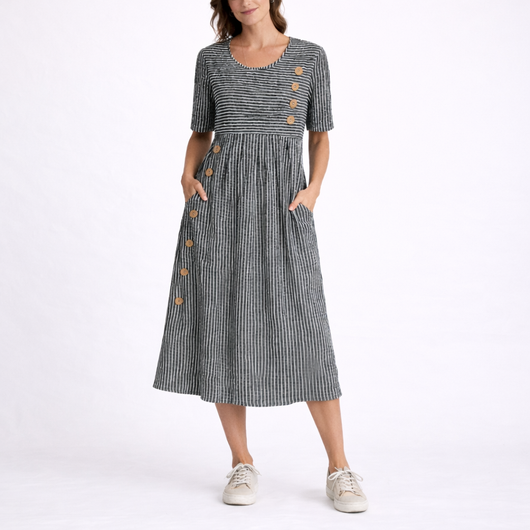 Women's Striped Midi Dress Lightweight Relaxed Fit Casual Summer 4