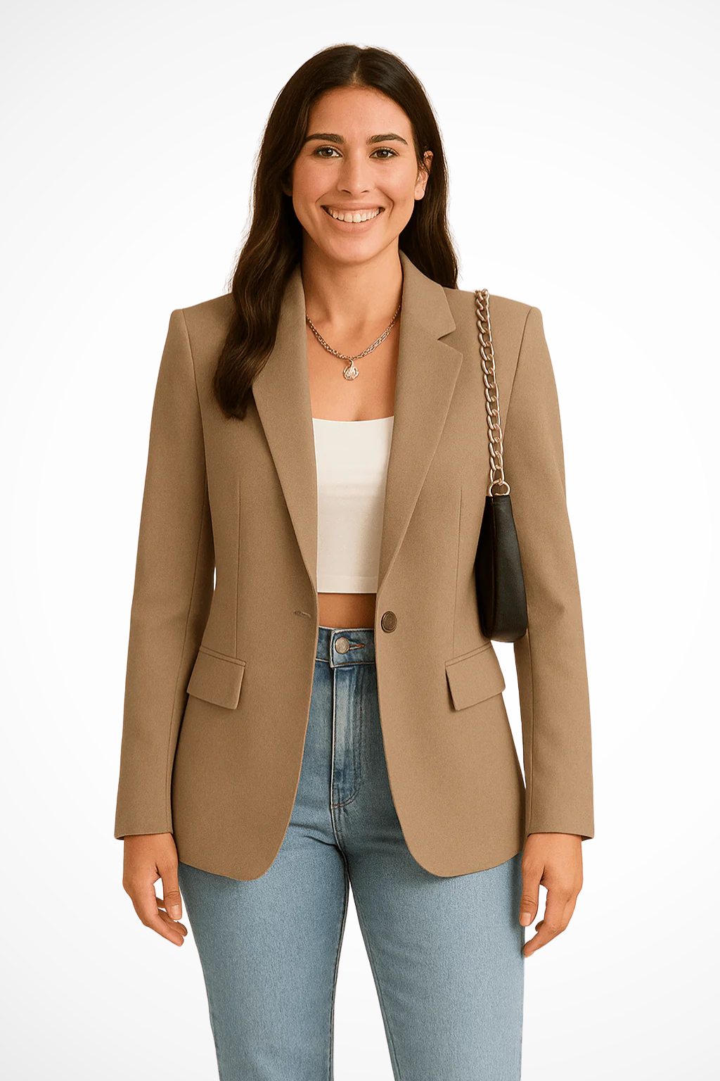 Women's Tailored Black Blazer Structured Woven Fabric Elegant Office Wear 1