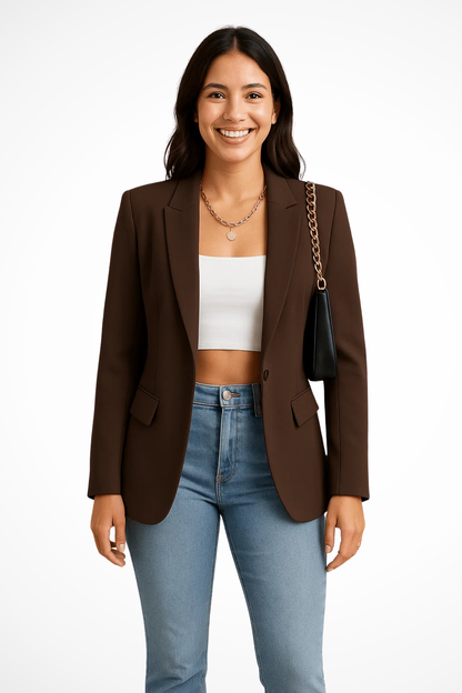 Women's Tailored Black Blazer Structured Woven Fabric Elegant Office Wear 3