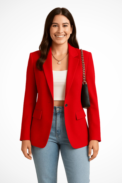Women's Tailored Black Blazer Structured Woven Fabric Elegant Office Wear 4