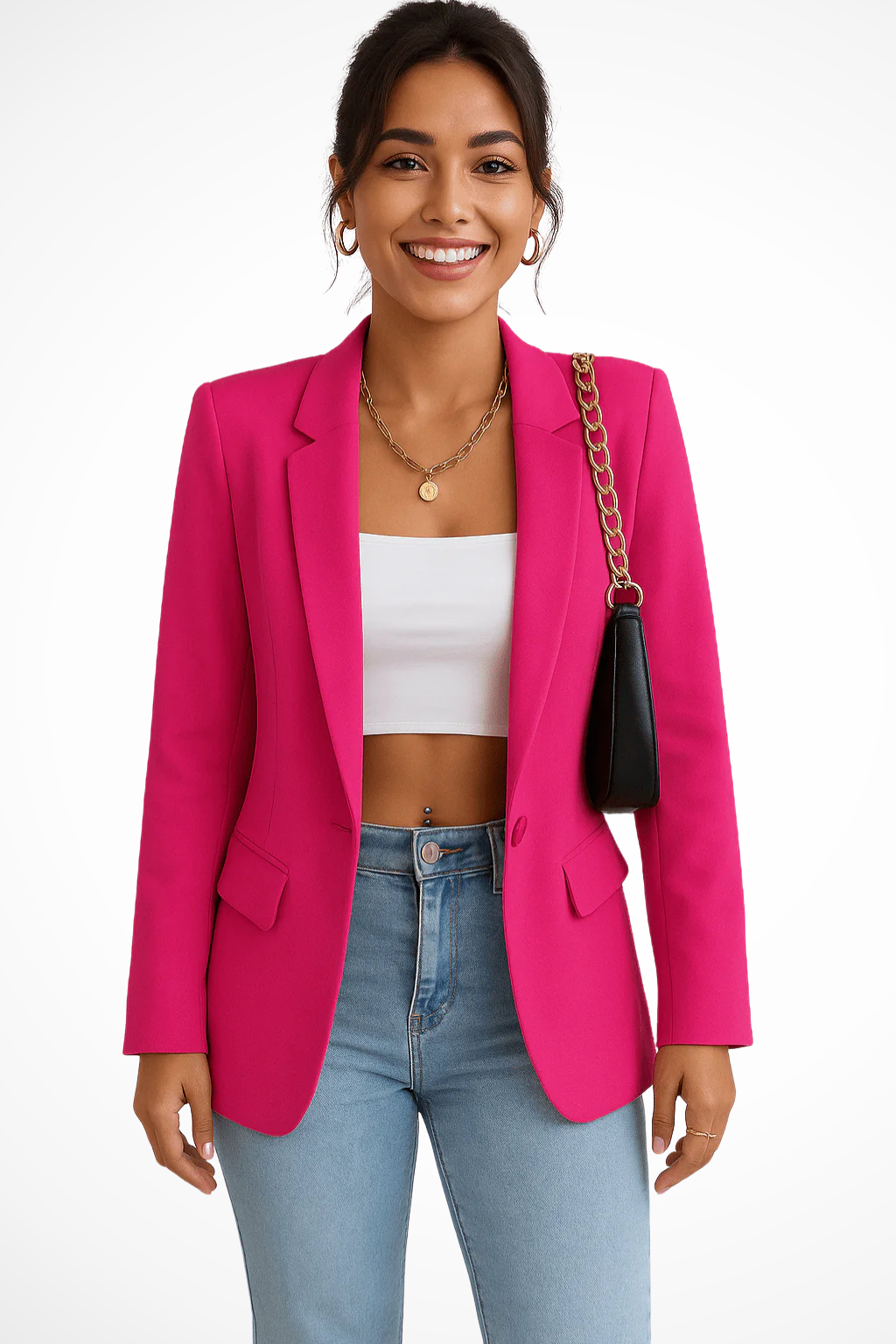 Women's Tailored Black Blazer Structured Woven Fabric Elegant Office Wear 6