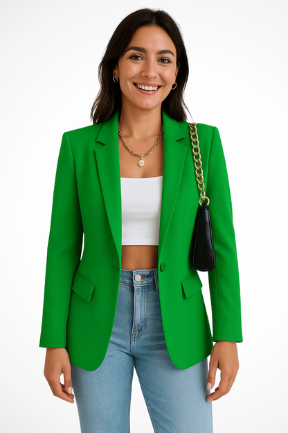 Women's Tailored Black Blazer Structured Woven Fabric Elegant Office Wear 9