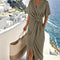 Women's Twist Front Midi Dress V Neck Short Sleeve Soft Fabric Elegant Summer