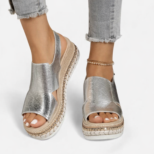 Women's Wedge Sandals Comfortable Cushioned Metallic Croc Open Toe Summer 0