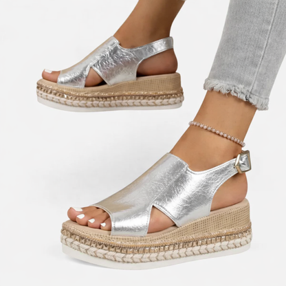 Women's Wedge Sandals Comfortable Cushioned Metallic Croc Open Toe Summer 2
