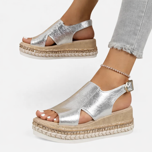 Women's Wedge Sandals Comfortable Cushioned Metallic Croc Open Toe Summer 2