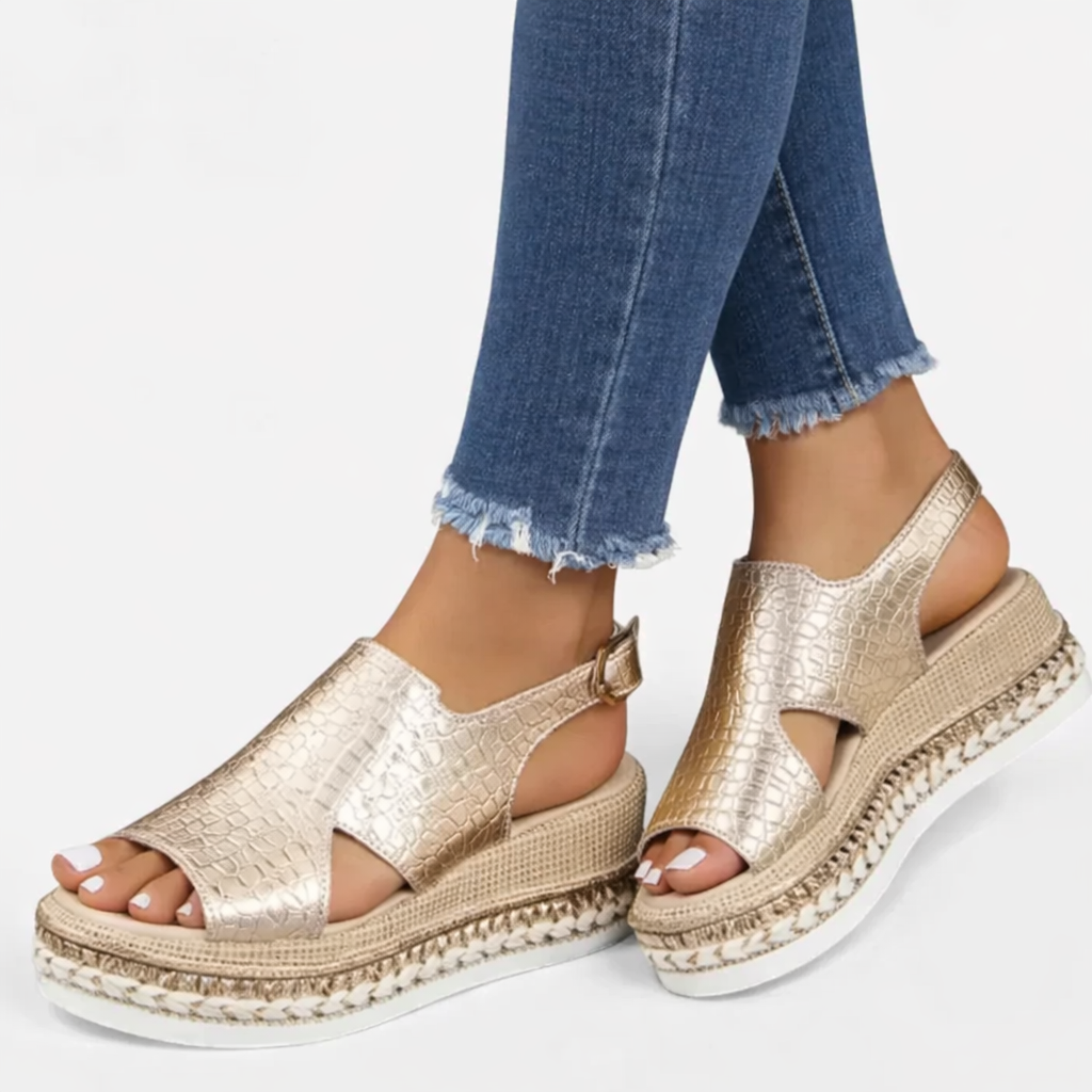 Women's Wedge Sandals Comfortable Cushioned Metallic Croc Open Toe Summer 3