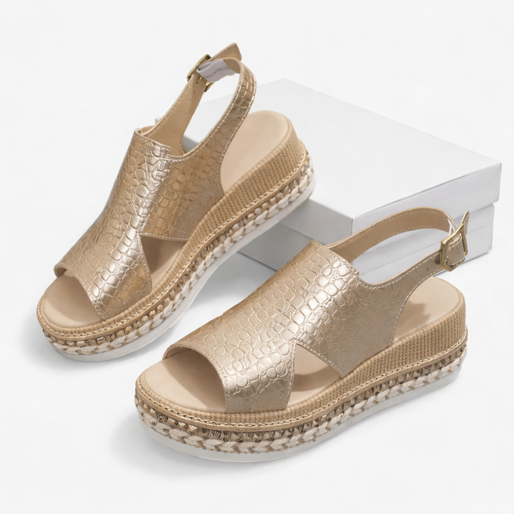 Women's Wedge Sandals Comfortable Cushioned Metallic Croc Open Toe Summer 4