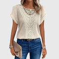 Women's White Blouse Elegant Lace Detailing Lightweight Regular Fit