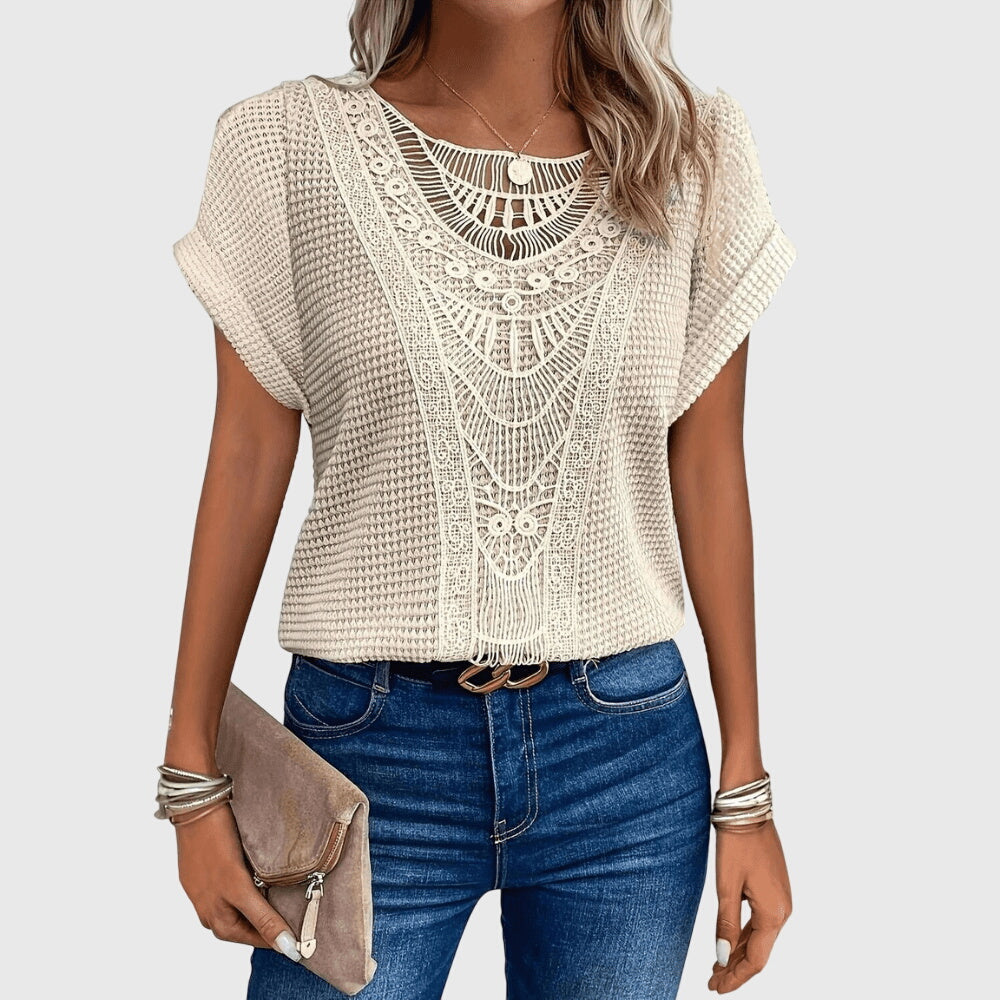 Women's White Blouse Elegant Lace Detailing Lightweight Regular Fit 0