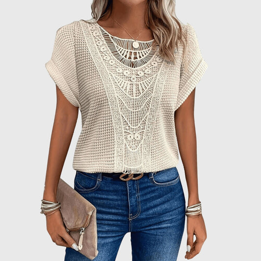Women's White Blouse Elegant Lace Detailing Lightweight Regular Fit 0