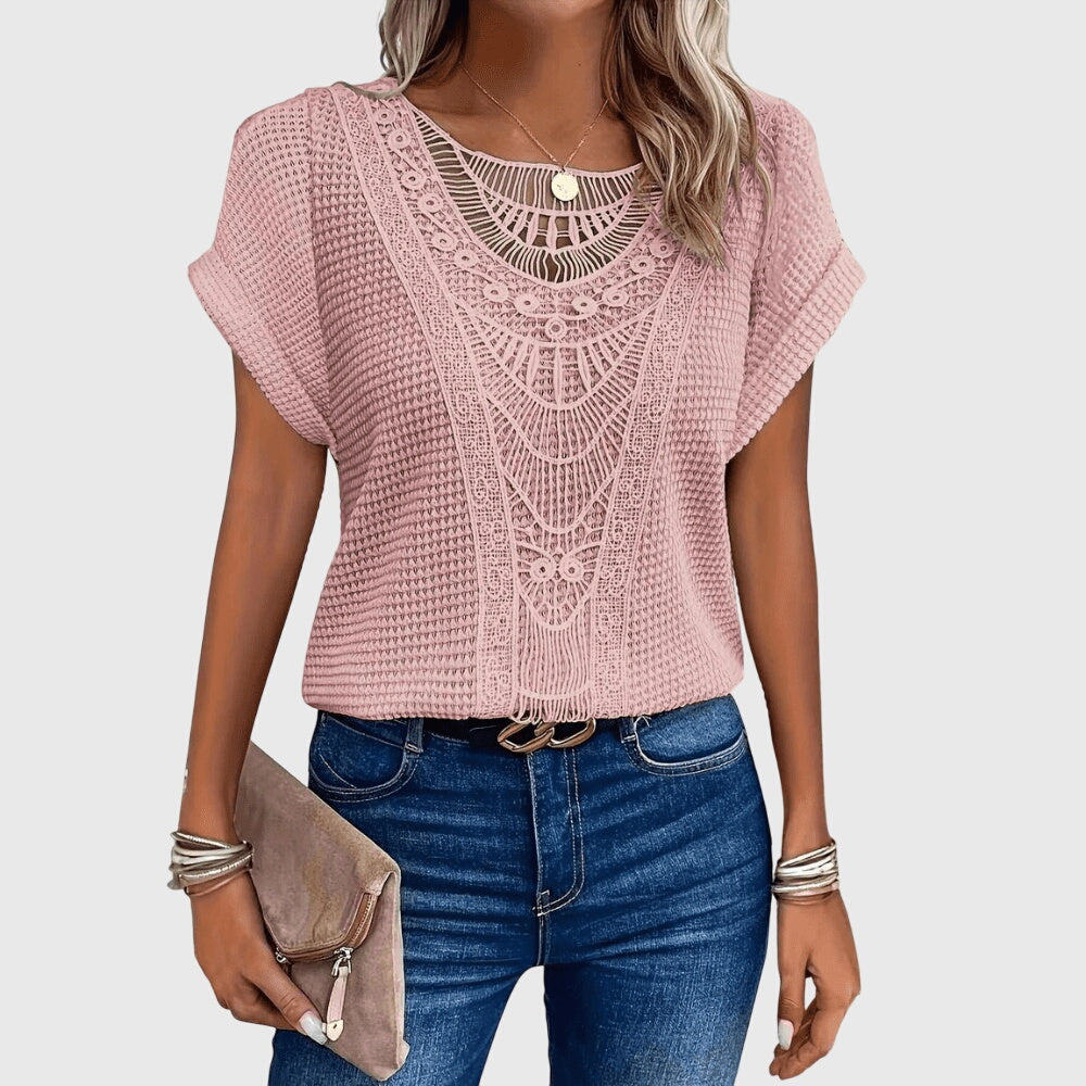Women's White Blouse Elegant Lace Detailing Lightweight Regular Fit 1