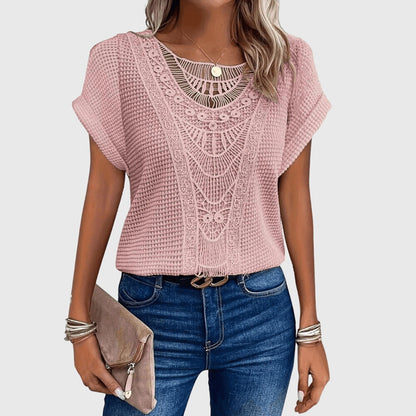 Women's White Blouse Elegant Lace Detailing Lightweight Regular Fit 1