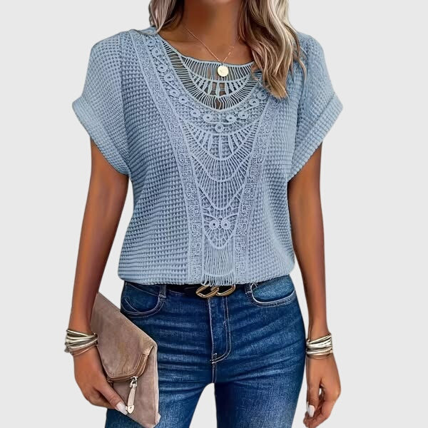 Women's White Blouse Elegant Lace Detailing Lightweight Regular Fit 10