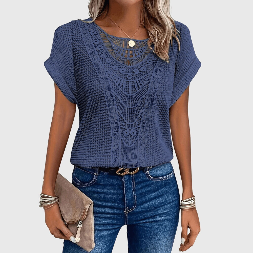 Women's White Blouse Elegant Lace Detailing Lightweight Regular Fit 2