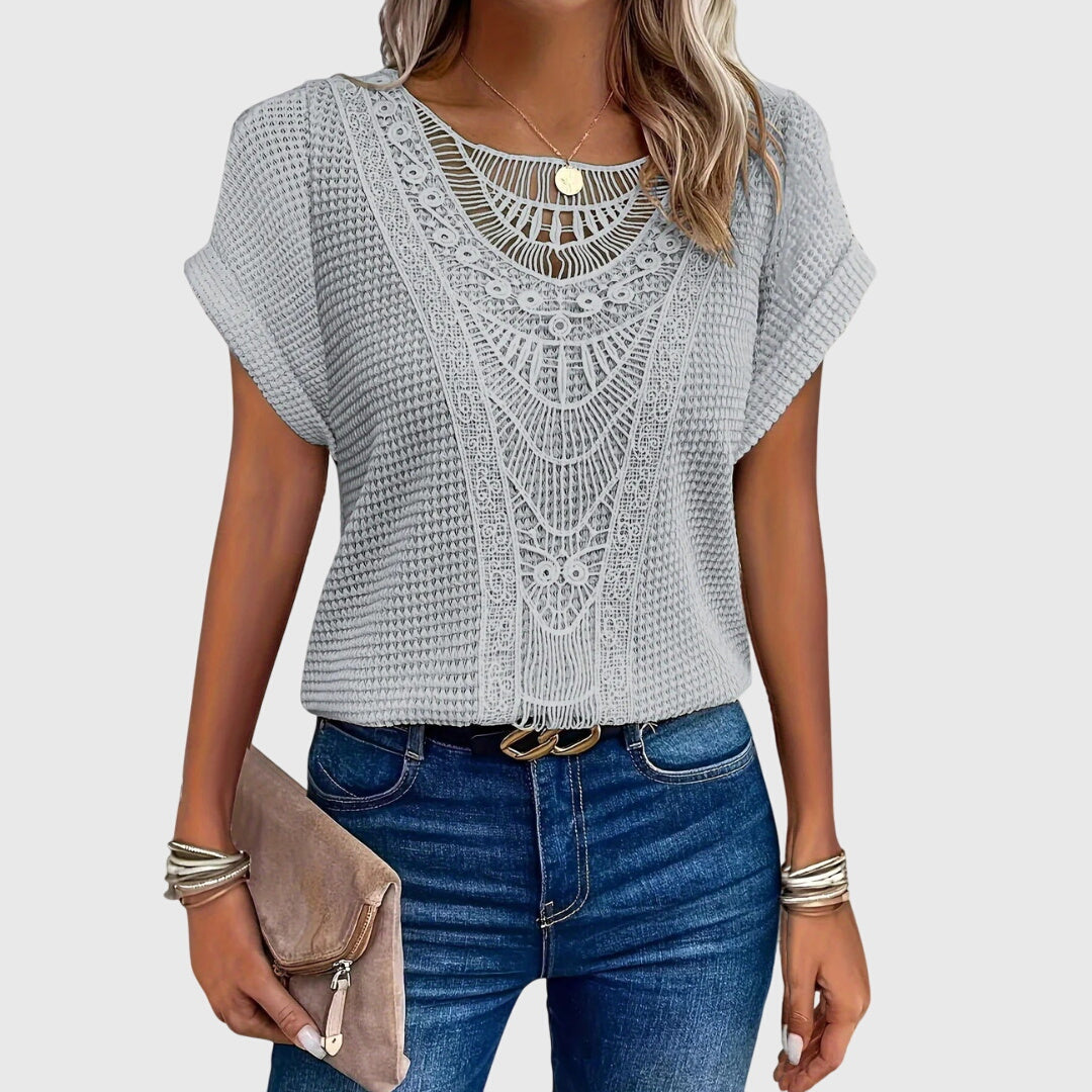 Women's White Blouse Elegant Lace Detailing Lightweight Regular Fit 6