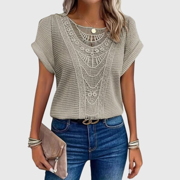 Women's White Blouse Elegant Lace Detailing Lightweight Regular Fit 7
