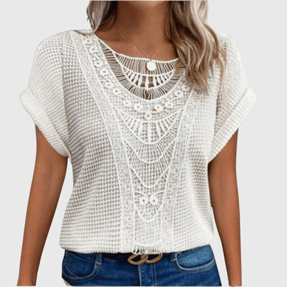 Women's White Blouse Elegant Lace Detailing Lightweight Regular Fit 9