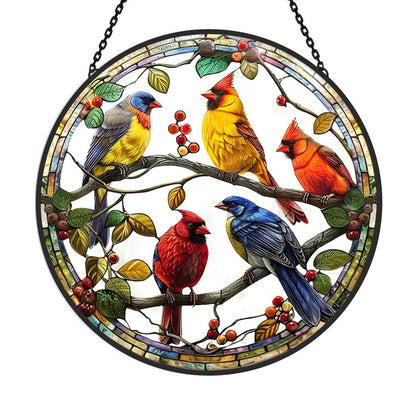 Birds Sun Catcher Decoration Stained Glass Window Hanging