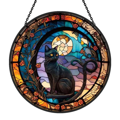 Black Cat Sun Catcher Decoration Stained Glass Window Hanging