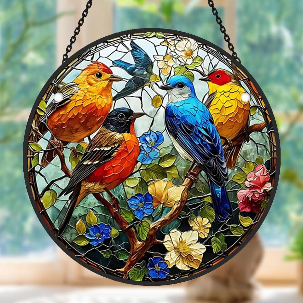 Color sparrow Sun Catcher Decoration Stained Glass Window Hanging