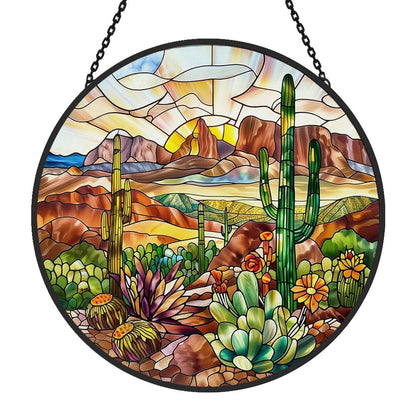 Desert and Cactus Sun Catcher Decoration Stained Glass Window Hanging